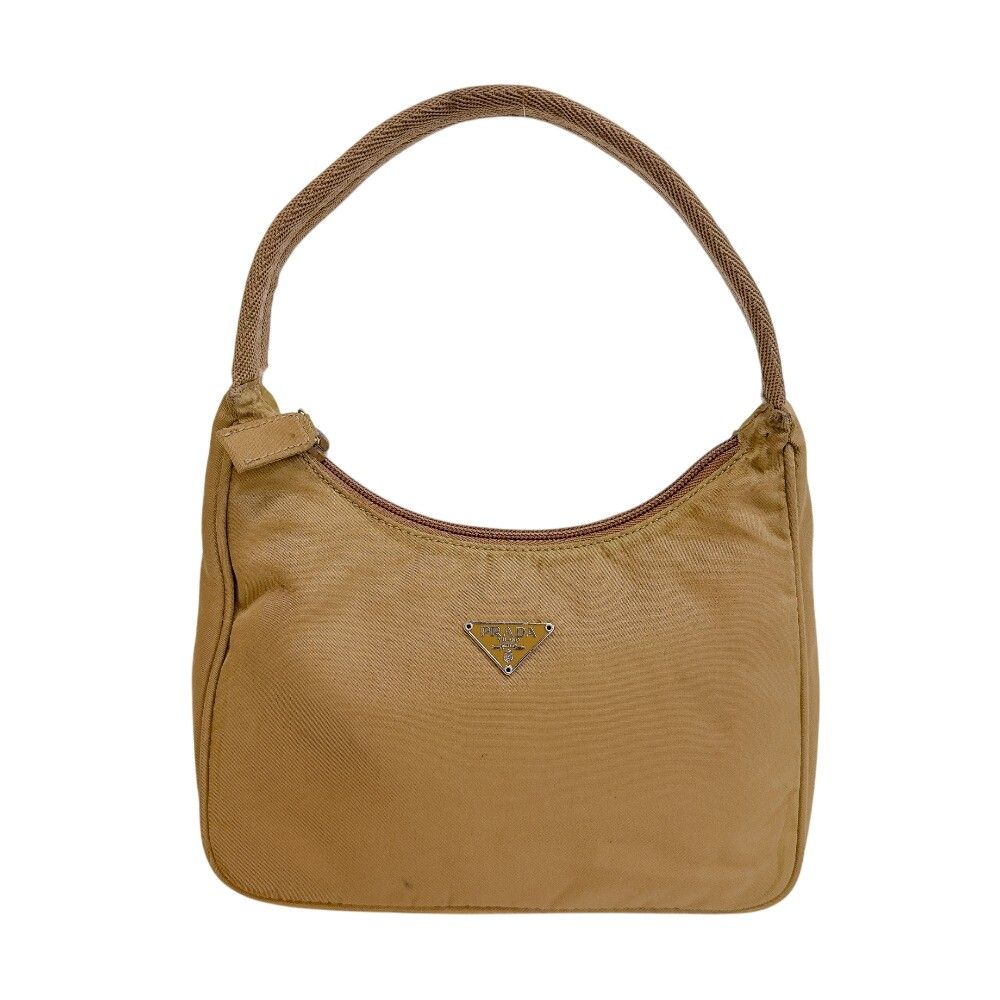 Prada Triangle Logo Nylon Pouch Beige