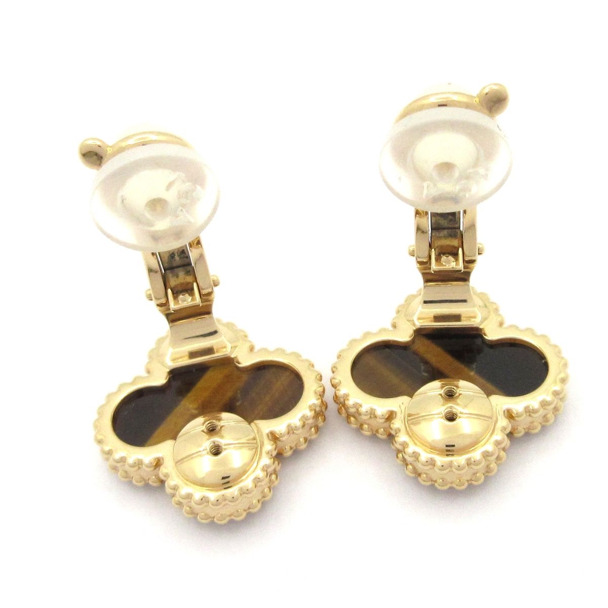 Van Cleef & Arpels Earrings Vintage Alhambra 18k Yellow Gold Dark Brown Clip — view 4