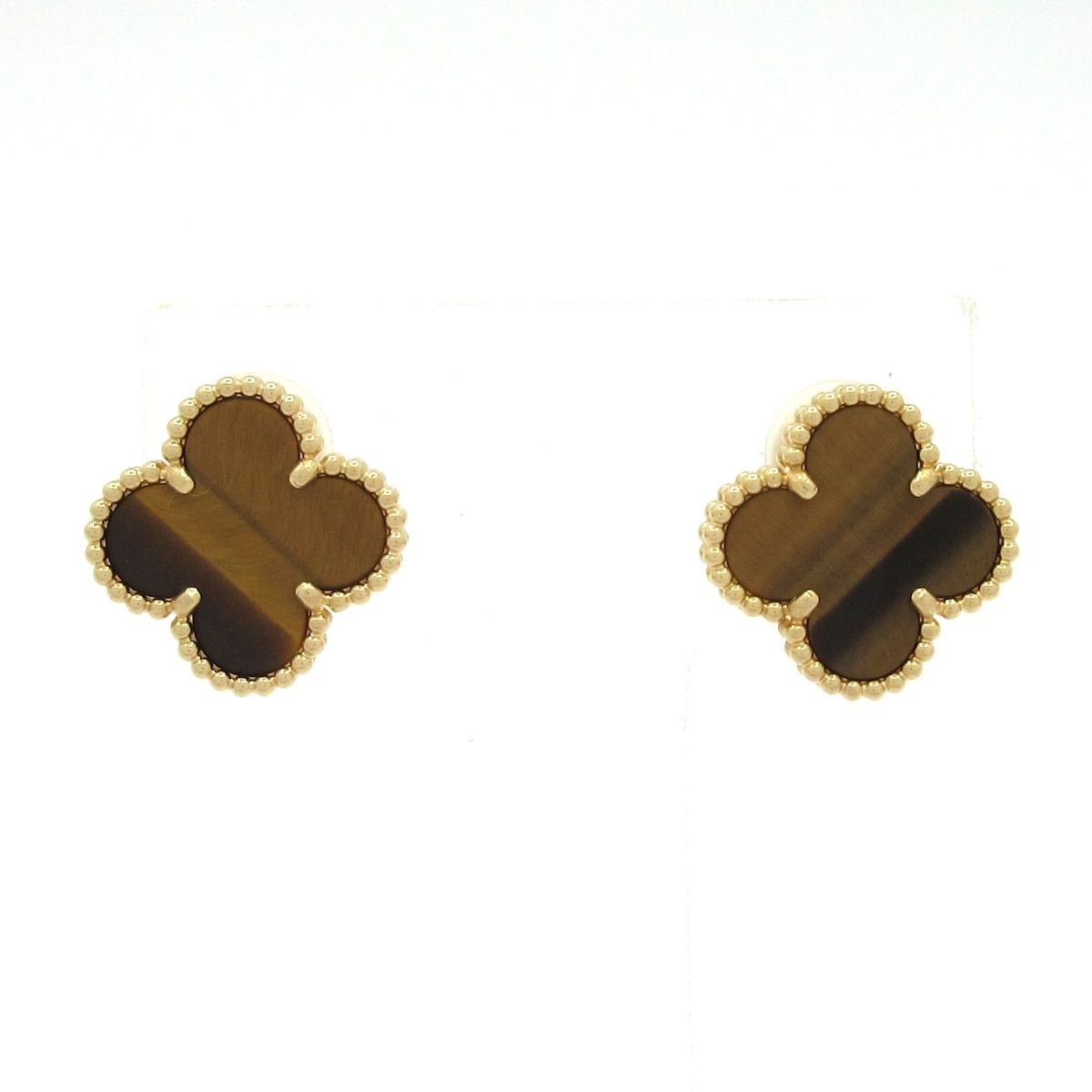 Van Cleef & Arpels Earrings Vintage Alhambra 18k Yellow Gold Dark Brown Clip