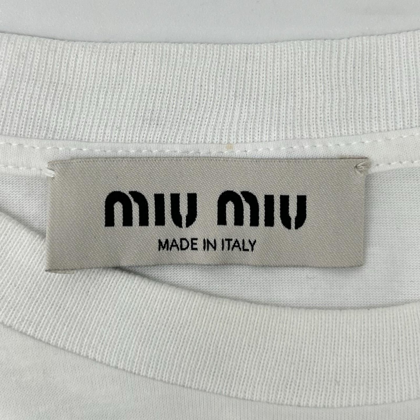 Miu Miu White Logo Embroidery Cotton Jersey T-Shirt — view 3