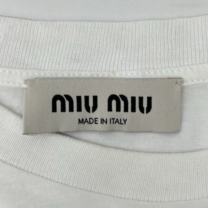 Miu Miu White Logo Embroidery Cotton Jersey T-Shirt — view 3