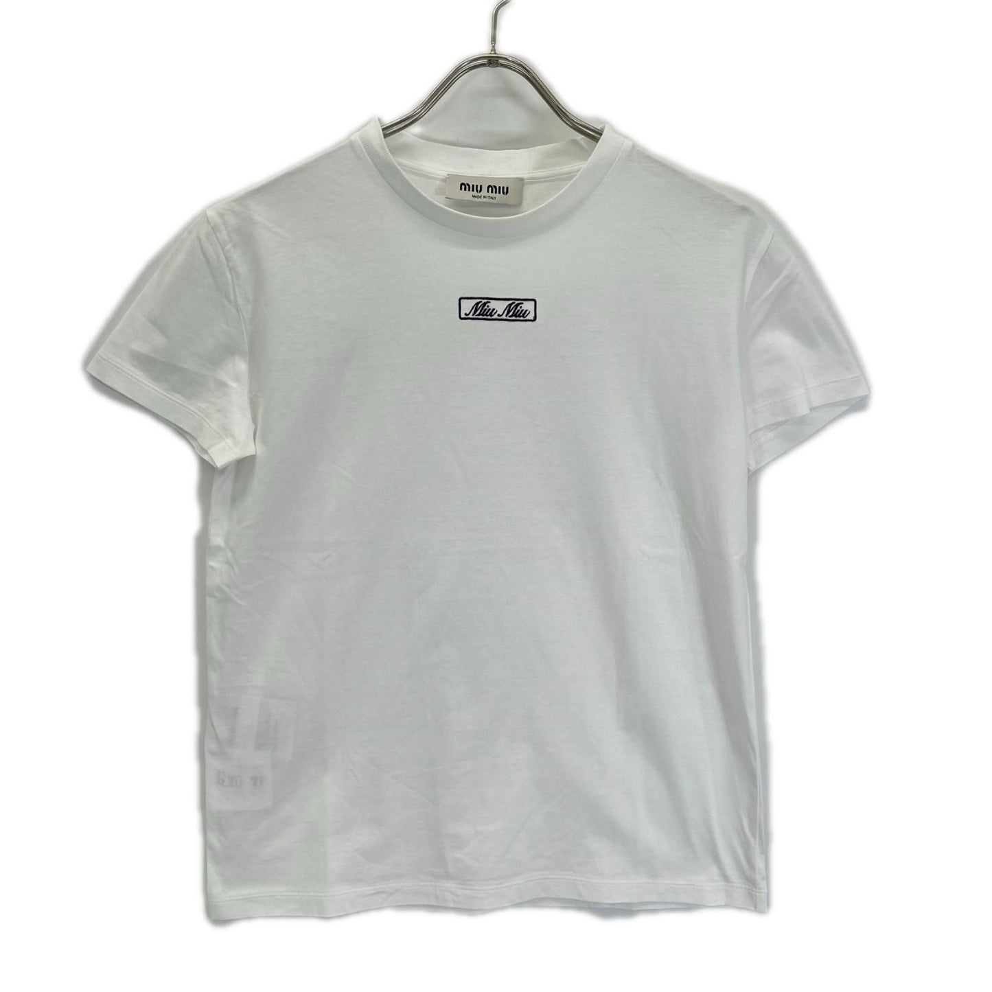 Miu Miu White Logo Embroidery Cotton Jersey T-Shirt