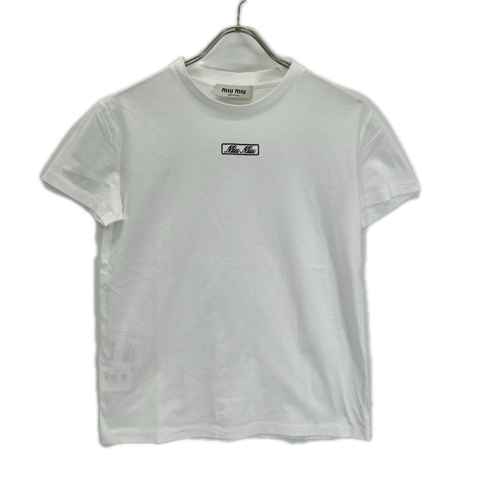 Miu Miu White Logo Embroidery Cotton Jersey T-Shirt