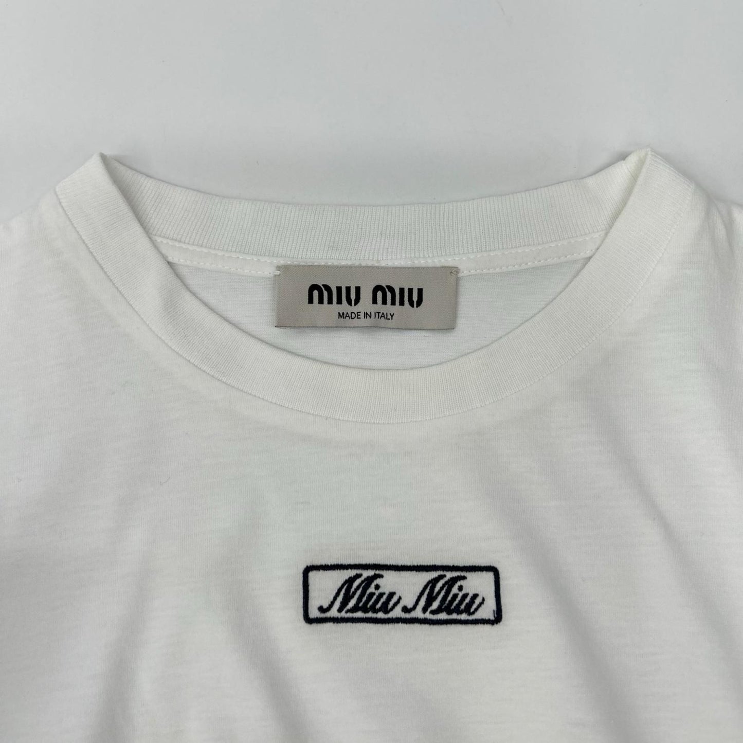 Miu Miu White Logo Embroidery Cotton Jersey T-Shirt — view 8