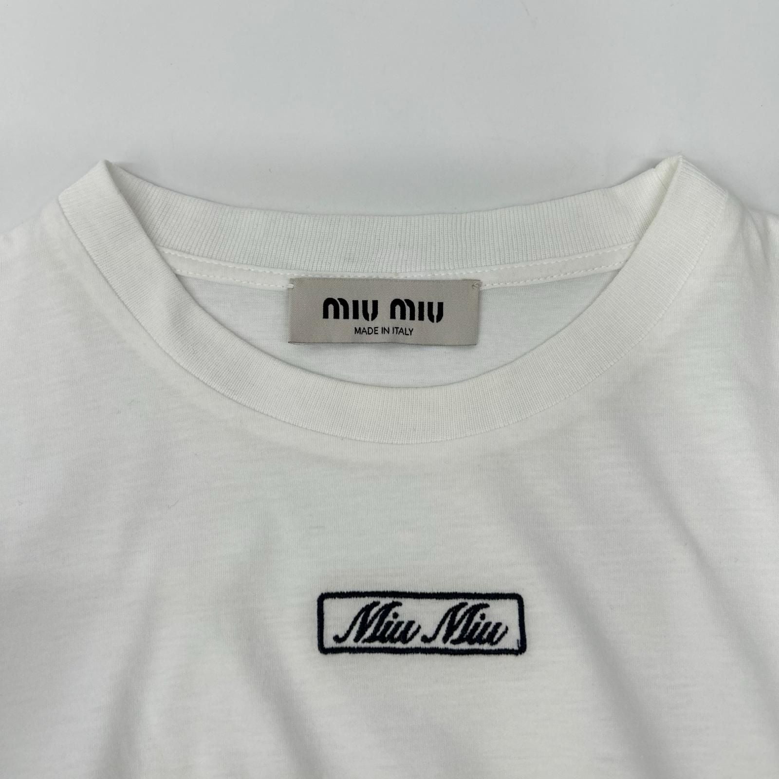 Miu Miu White Logo Embroidery Cotton Jersey T-Shirt — view 8