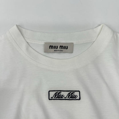 Miu Miu White Logo Embroidery Cotton Jersey T-Shirt — view 8