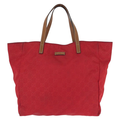 Gucci GG Nylon Red Brown Gold Tote Bag