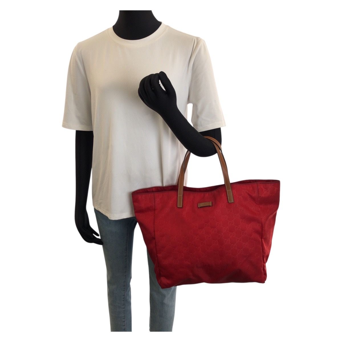 Gucci GG Nylon Red Brown Gold Tote Bag — view 7
