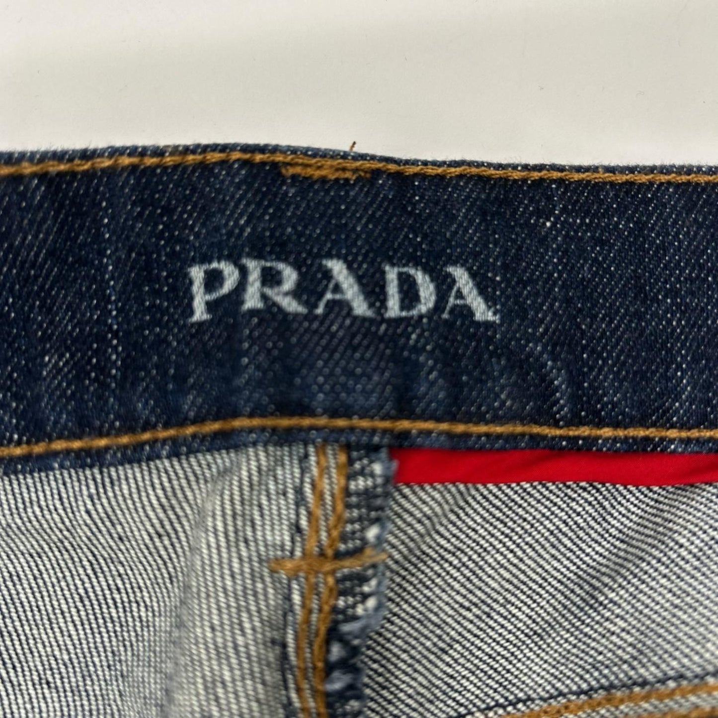 Prada Indigo Yellow Stitch Contour Fit Skinny Denim Pants 24 — view 4