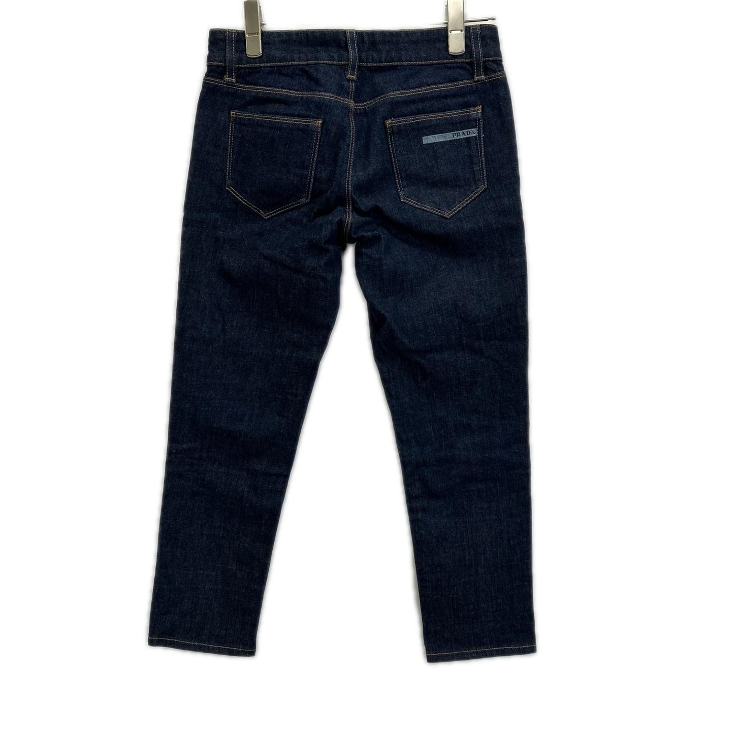 Prada Indigo Yellow Stitch Contour Fit Skinny Denim Pants 24 — view 2