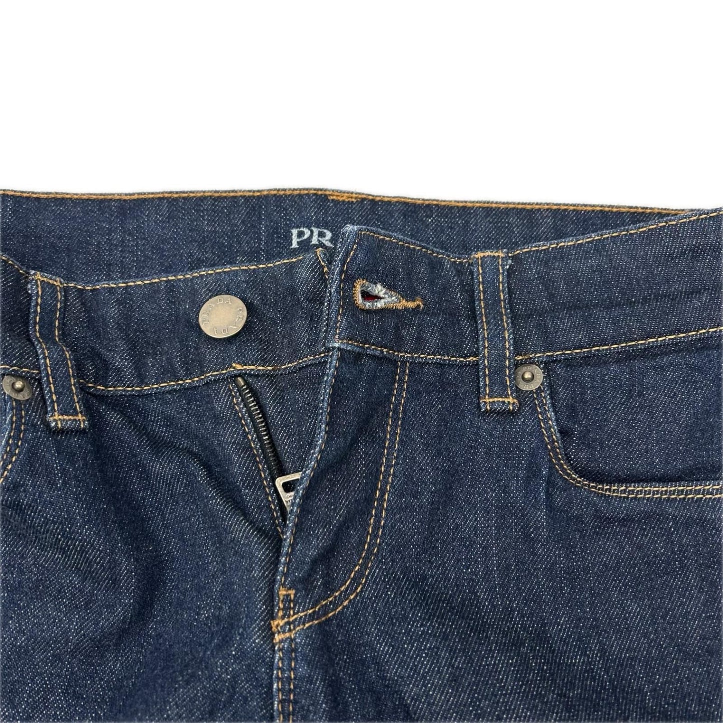 Prada Indigo Yellow Stitch Contour Fit Skinny Denim Pants 24 — view 3