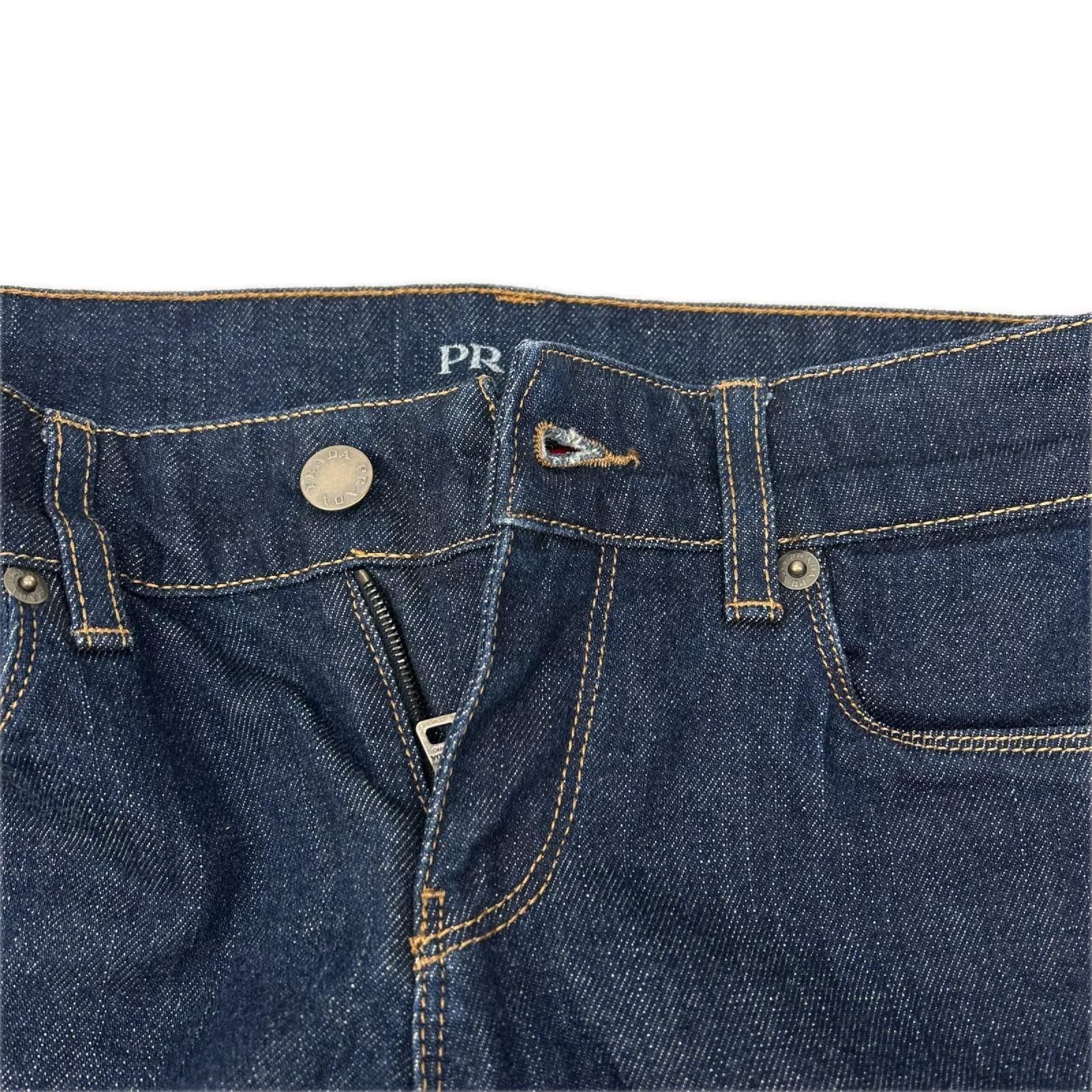 Prada Indigo Yellow Stitch Contour Fit Skinny Denim Pants 24 — view 3