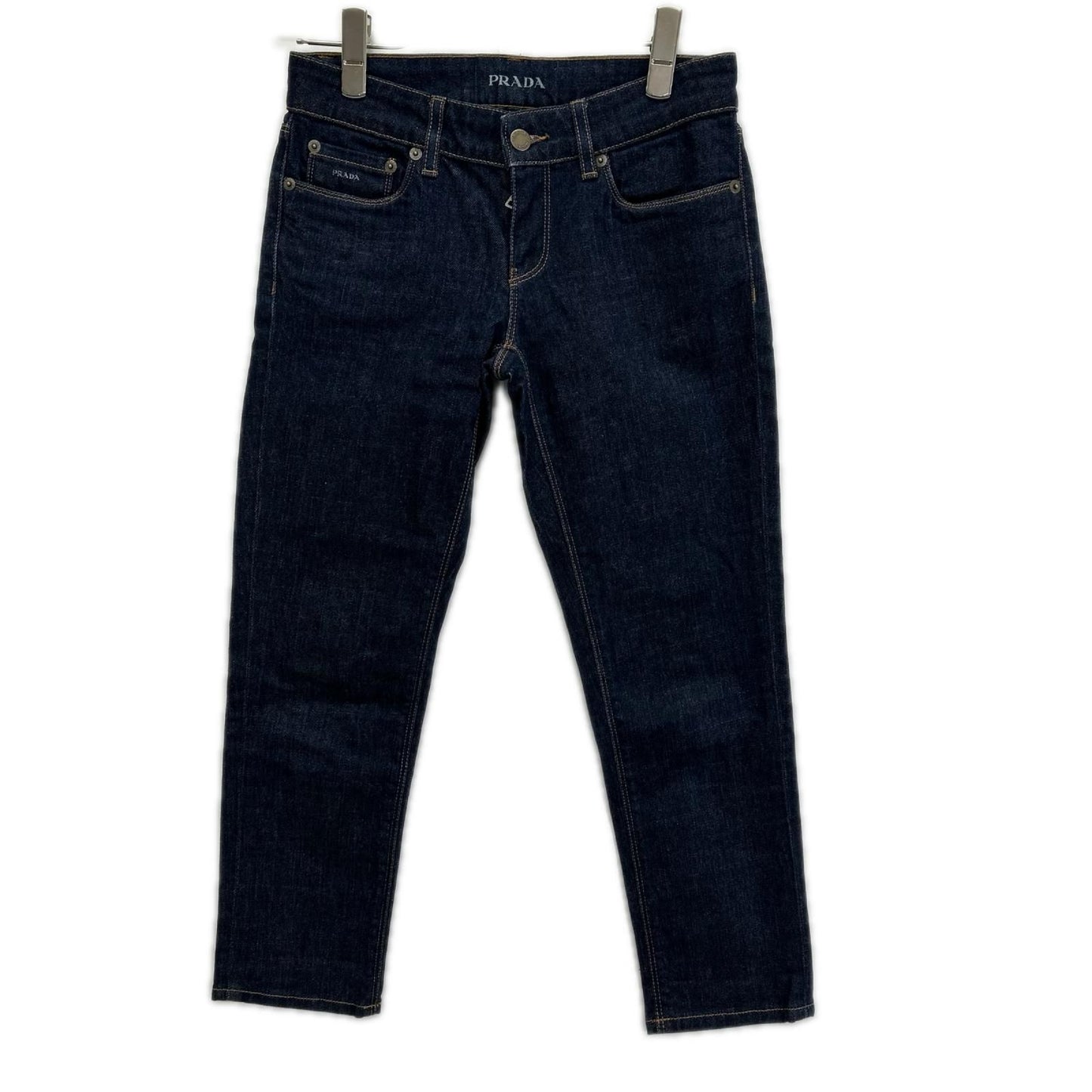 Prada Indigo Yellow Stitch Contour Fit Skinny Denim Pants 24