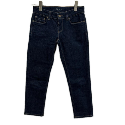 Prada Indigo Yellow Stitch Contour Fit Skinny Denim Pants 24