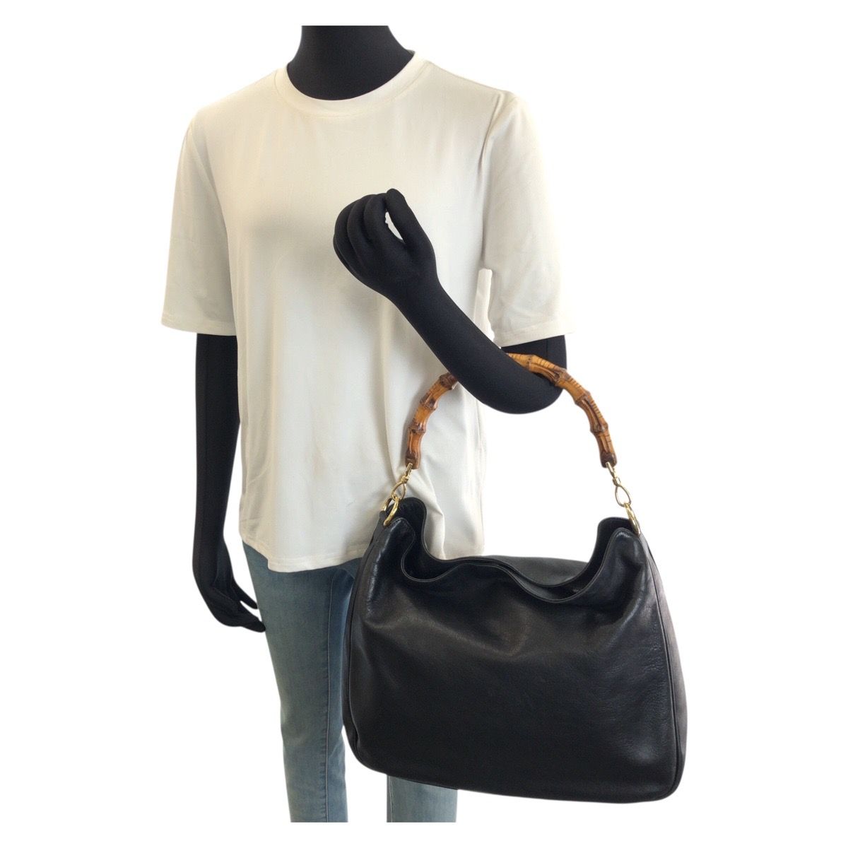 Gucci Bamboo Hobo 2-Way Black Gold Leather Shoulder Bag — view 7