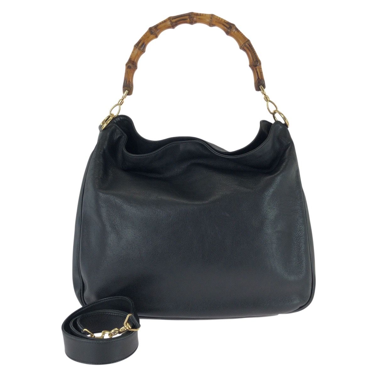 Gucci Bamboo Hobo 2-Way Black Gold Leather Shoulder Bag