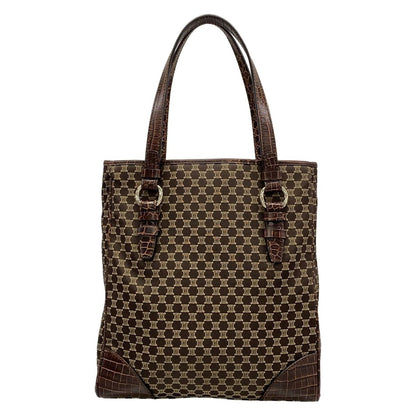 Celine Tote Bag Macadam Pattern Dark Brown Beige Embossed Leather — view 3