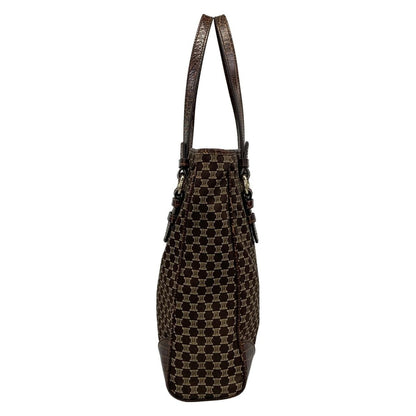 Celine Tote Bag Macadam Pattern Dark Brown Beige Embossed Leather — view 4