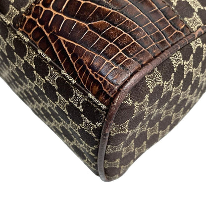 Celine Tote Bag Macadam Pattern Dark Brown Beige Embossed Leather — view 6