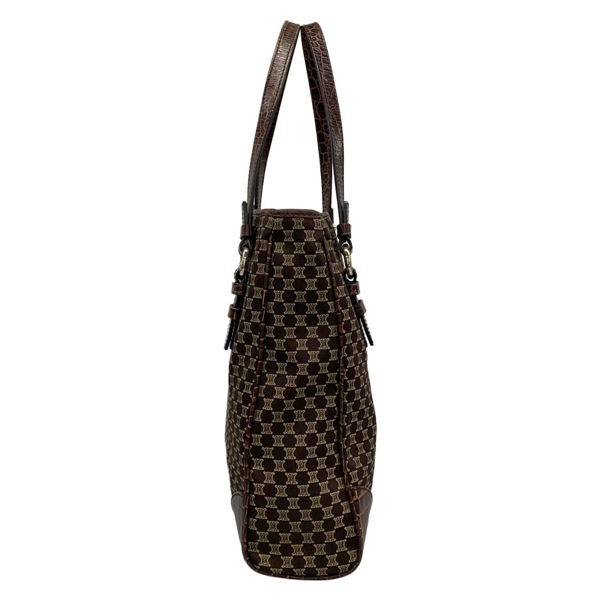 Celine Tote Bag Macadam Pattern Dark Brown Beige Embossed Leather — view 2