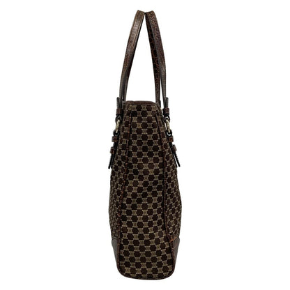 Celine Tote Bag Macadam Pattern Dark Brown Beige Embossed Leather — view 2