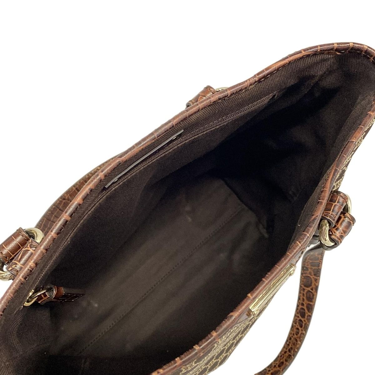 Celine Tote Bag Macadam Pattern Dark Brown Beige Embossed Leather — view 7