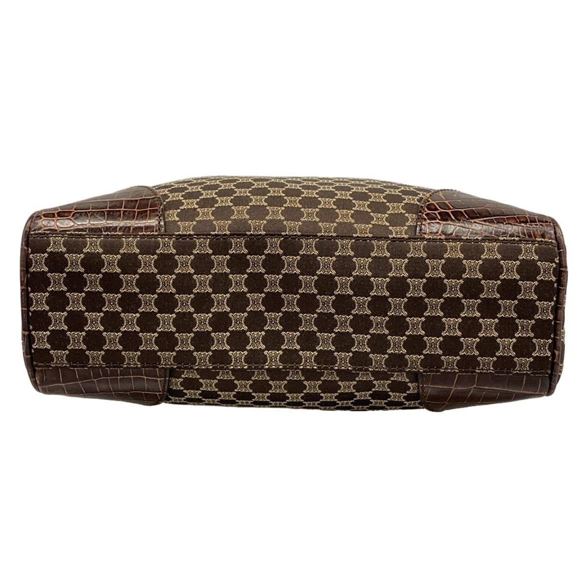 Celine Tote Bag Macadam Pattern Dark Brown Beige Embossed Leather — view 5