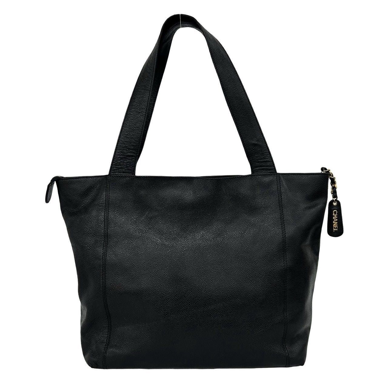 Chanel Vintage CC Logo Caviar Leather Tote Bag Black — view 3