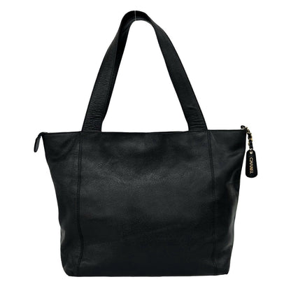 Chanel Vintage CC Logo Caviar Leather Tote Bag Black — view 3
