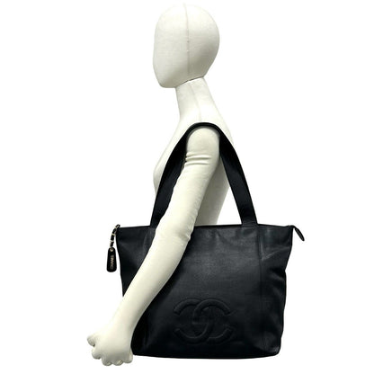 Chanel Vintage CC Logo Caviar Leather Tote Bag Black — view 2
