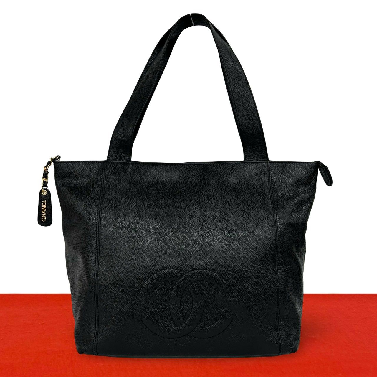 Chanel Vintage CC Logo Caviar Leather Tote Bag Black