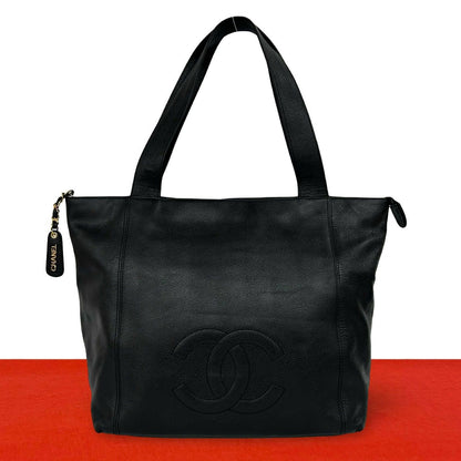 Chanel Vintage CC Logo Caviar Leather Tote Bag Black