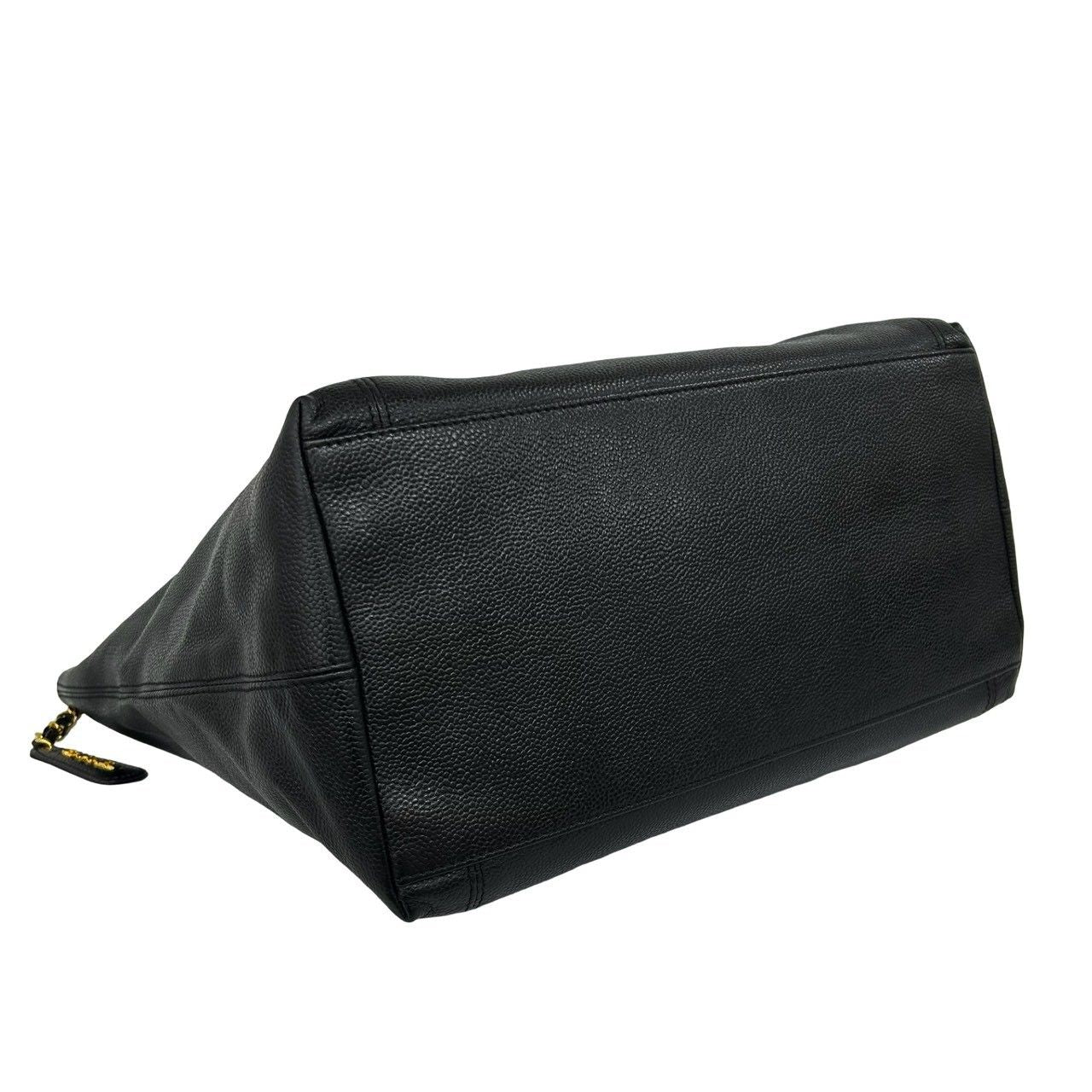 Chanel Vintage CC Logo Caviar Leather Tote Bag Black — view 7