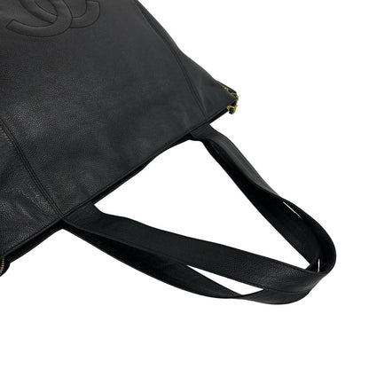 Chanel Vintage CC Logo Caviar Leather Tote Bag Black — view 4