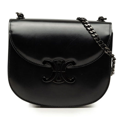 Celine Triomphe Besace Clair Chain Shoulder Bag Black Leather
