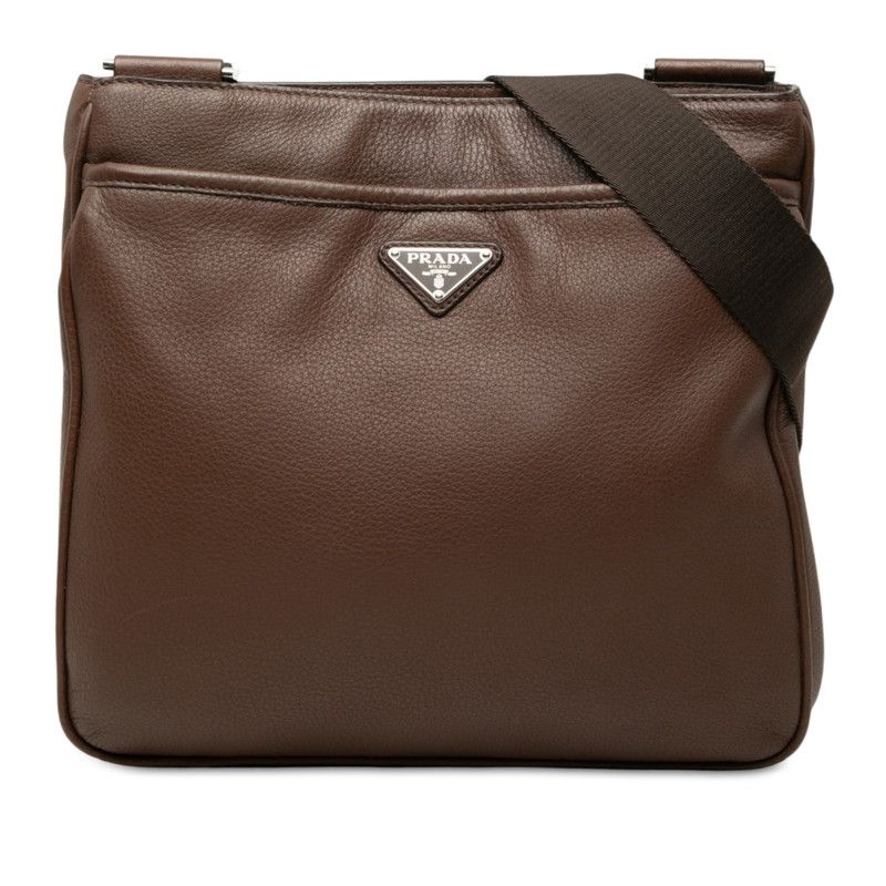 Prada Crossbody Shoulder Bag Brown Leather