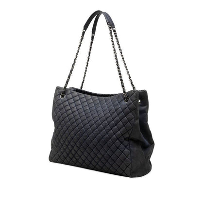 Chanel Quilted Chain Tote Shoulder Bag Navy Silver Leather — view 2