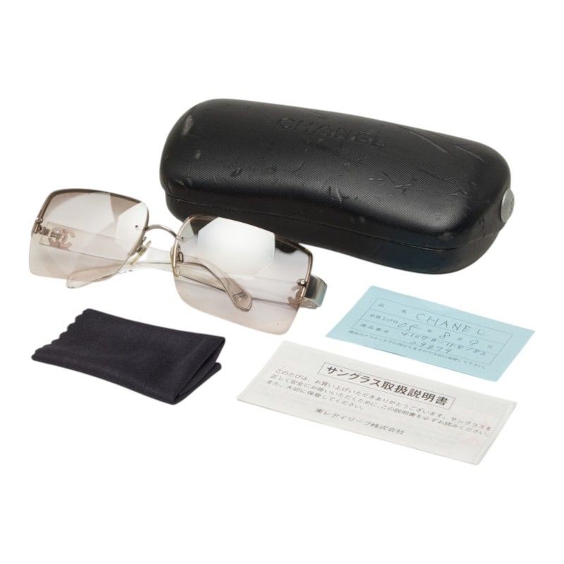 Chanel CC Logo Rimless Sunglasses Eyewear Brown Clear Silver Acetate Metal — view 7