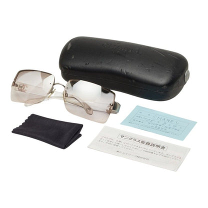 Chanel CC Logo Rimless Sunglasses Eyewear Brown Clear Silver Acetate Metal — view 7