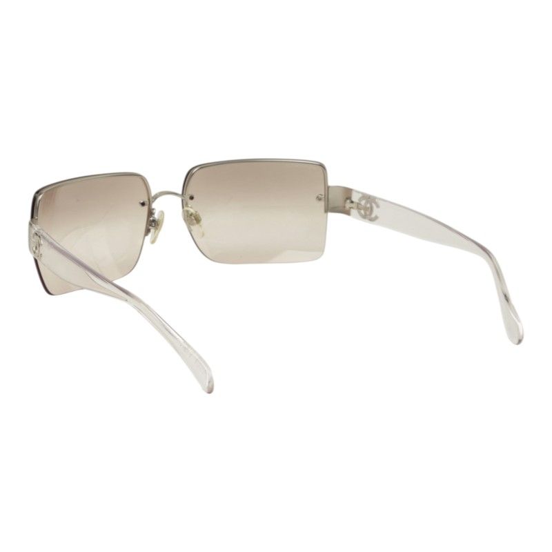 Chanel CC Logo Rimless Sunglasses Eyewear Brown Clear Silver Acetate Metal — view 2