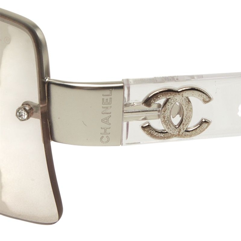 Chanel CC Logo Rimless Sunglasses Eyewear Brown Clear Silver Acetate Metal — view 4