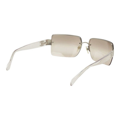 Chanel CC Logo Rimless Sunglasses Eyewear Brown Clear Silver Acetate Metal — view 3