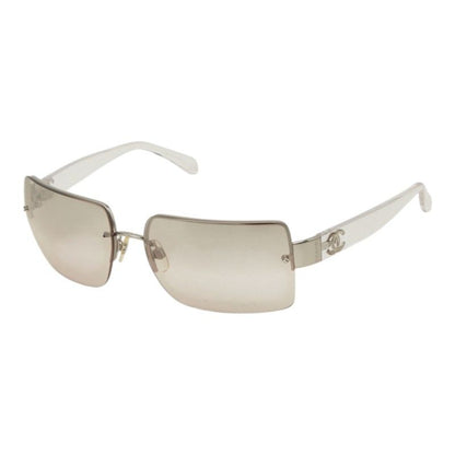 Chanel CC Logo Rimless Sunglasses Eyewear Brown Clear Silver Acetate Metal