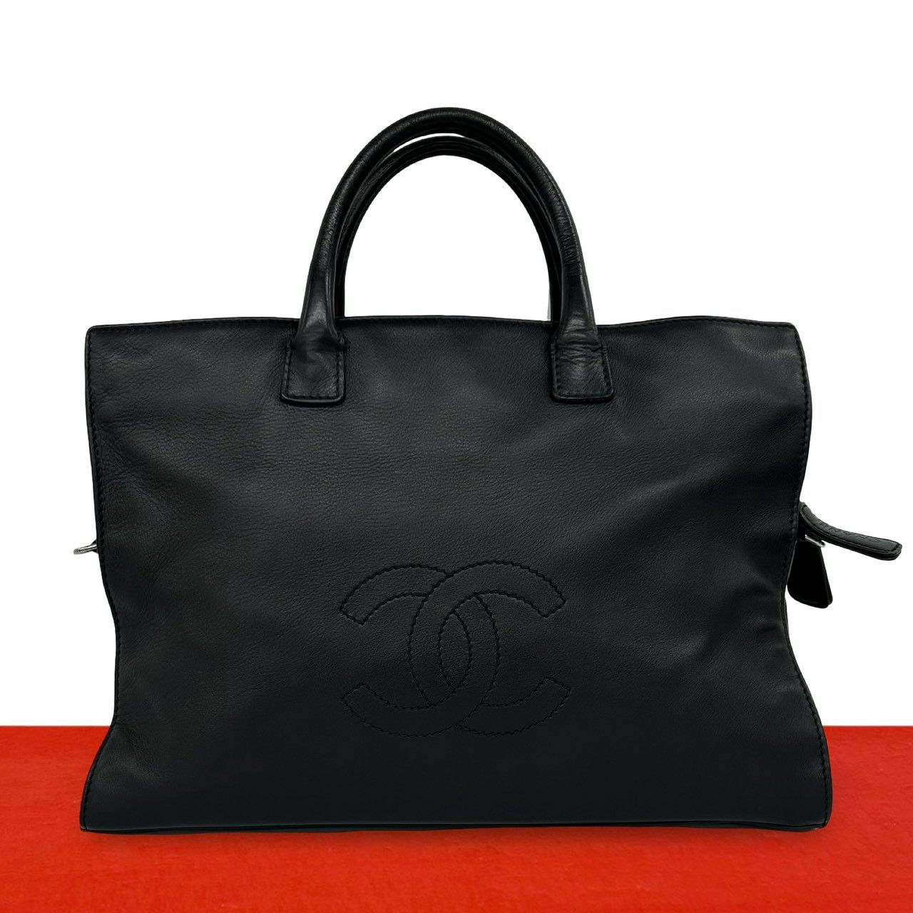 Chanel CC Logo Leather Handbag Business Tote Black