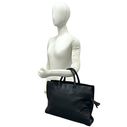 Chanel CC Logo Leather Handbag Business Tote Black — view 2