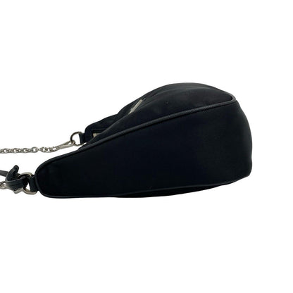 Prada Triangle Logo Tessuto Pocono Nylon Saffiano Leather Chain Shoulder Bag — view 5