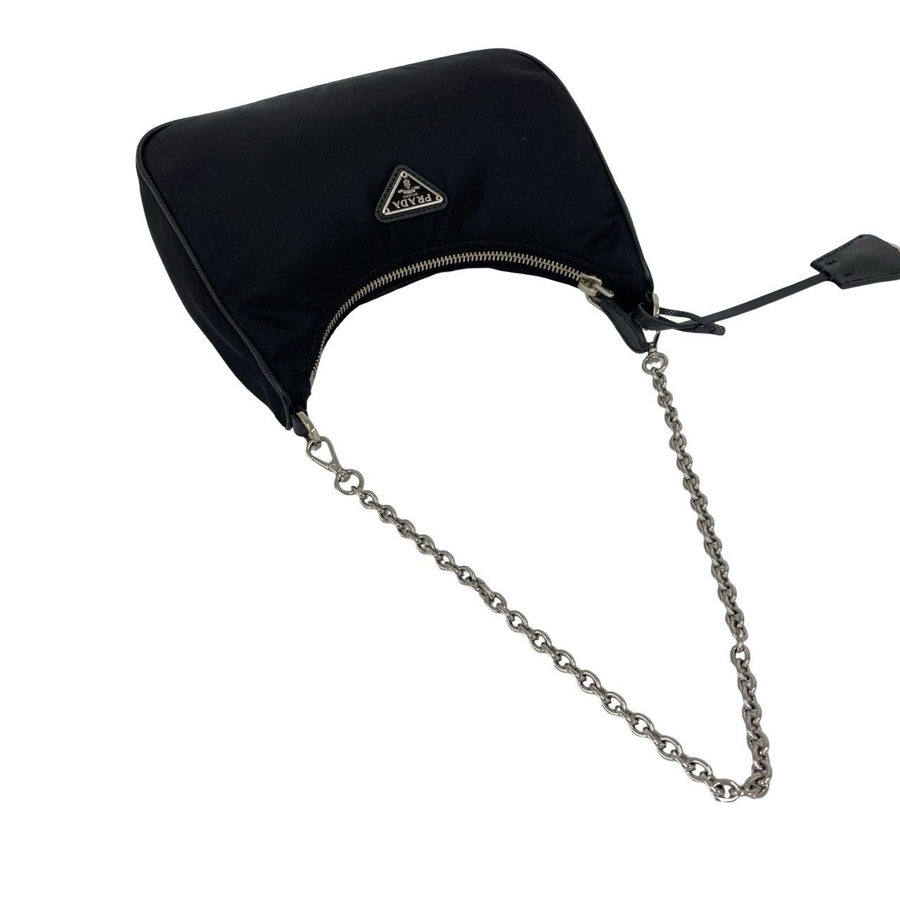 Prada Triangle Logo Tessuto Pocono Nylon Saffiano Leather Chain Shoulder Bag — view 4