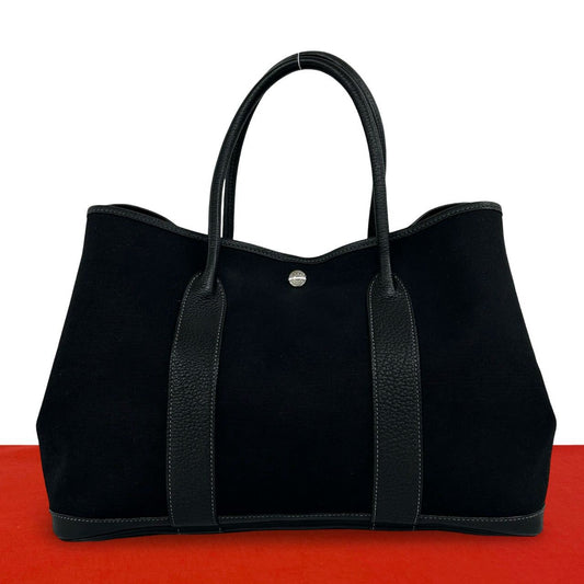 Hermes Garden Party PM Negonda Toile Officier Leather Tote Bag Black