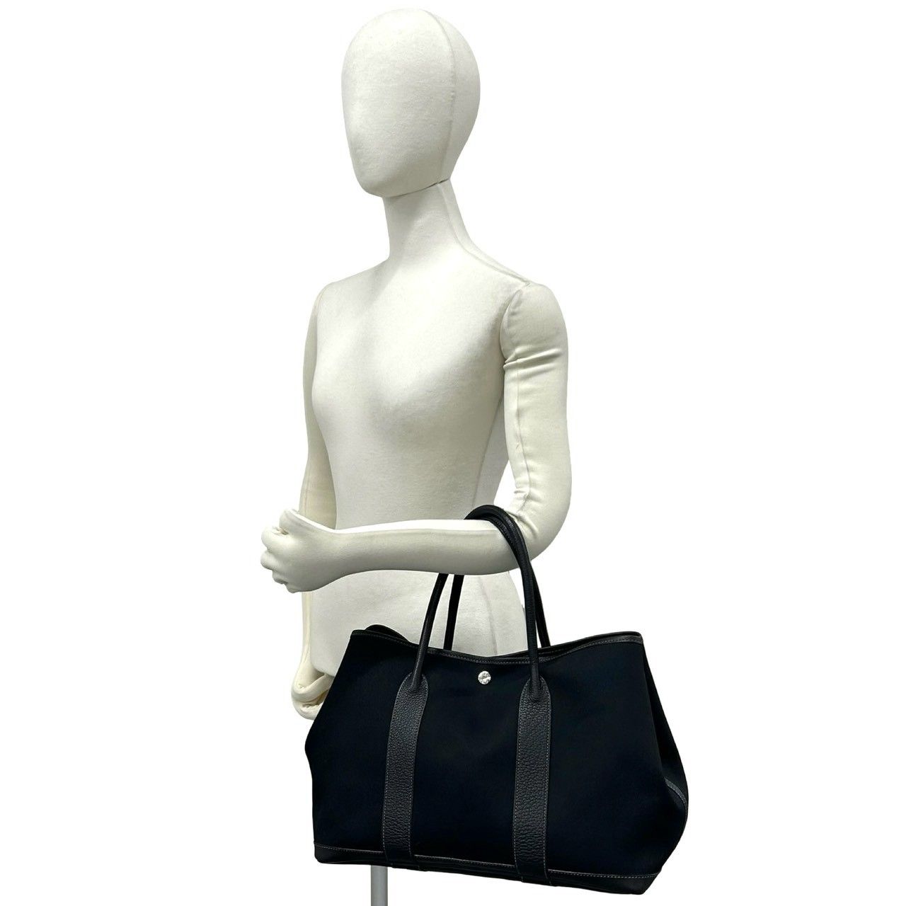 Hermes Garden Party PM Negonda Toile Officier Leather Tote Bag Black — view 2