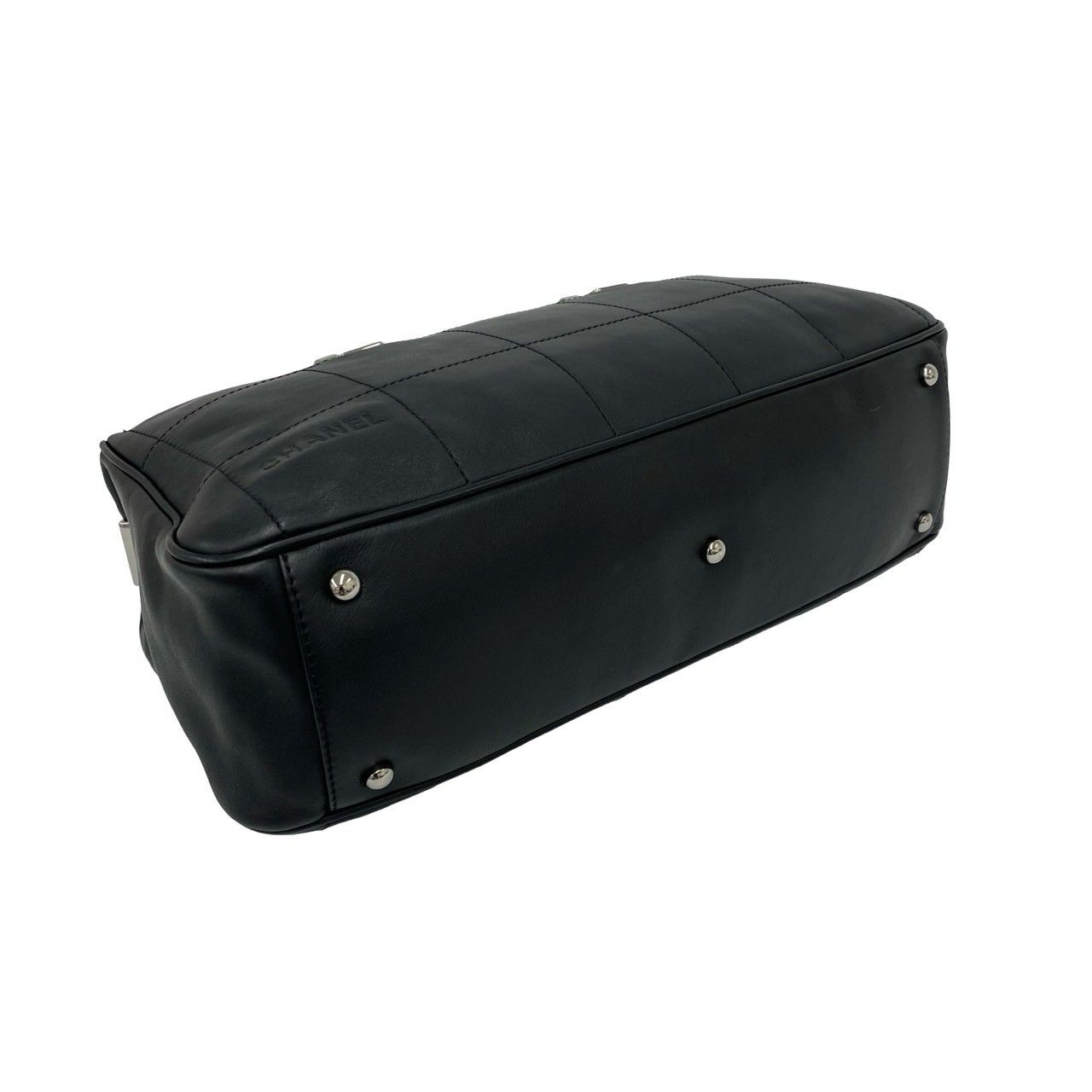 Chanel Choco Bar CC Logo Leather Mini Boston Bag Black — view 7